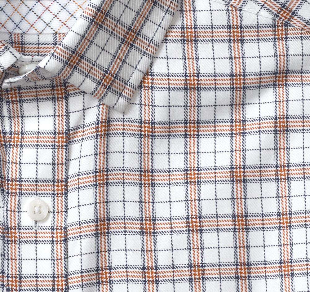 Johnston & Murphy Premium Cotton Shirts Rust/Navy Double Windowpane