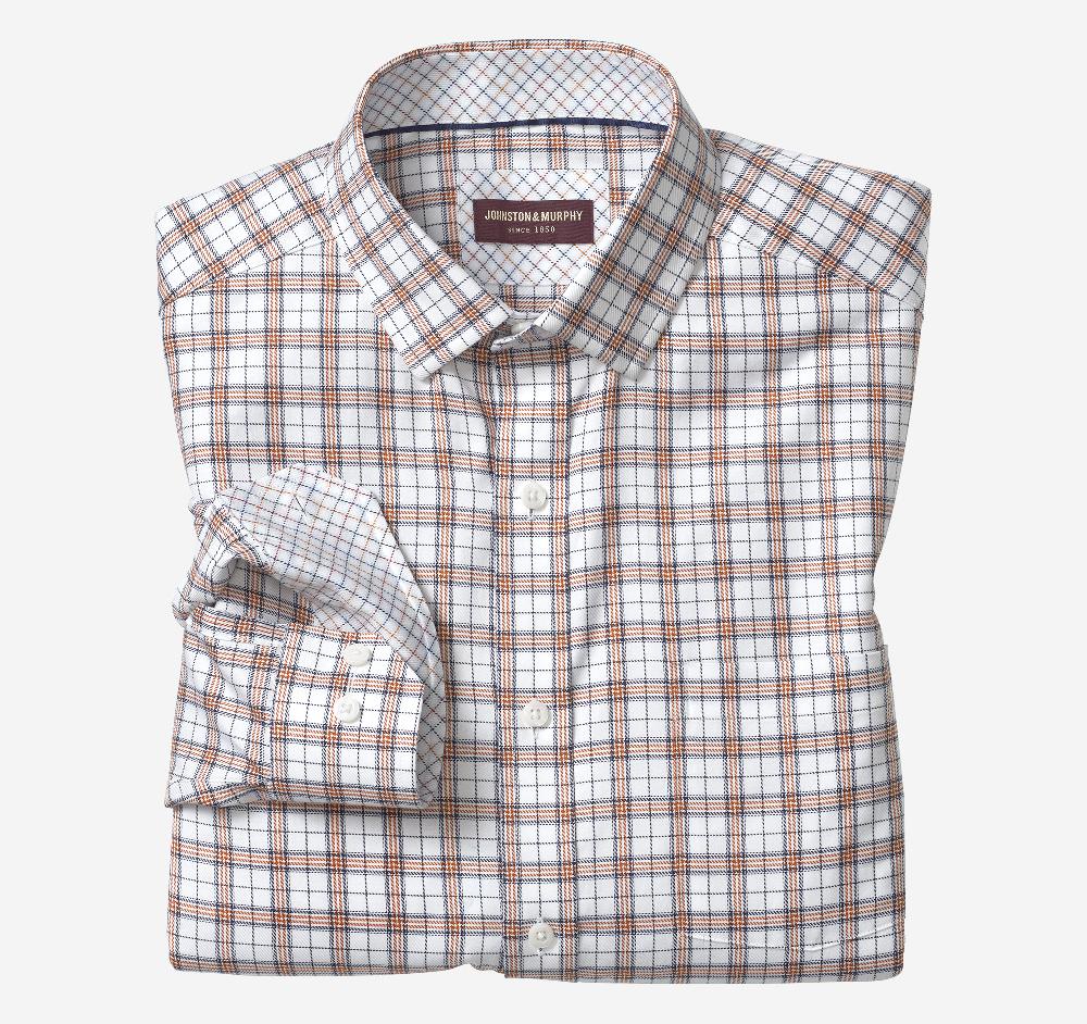 johnston & murphy Premium Cotton Shirts Rust/Navy Double Windowpane