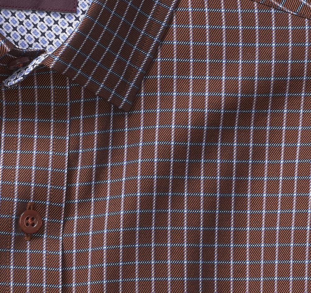 Johnston & Murphy Premium Cotton Shirts Rust Twill Windowpane