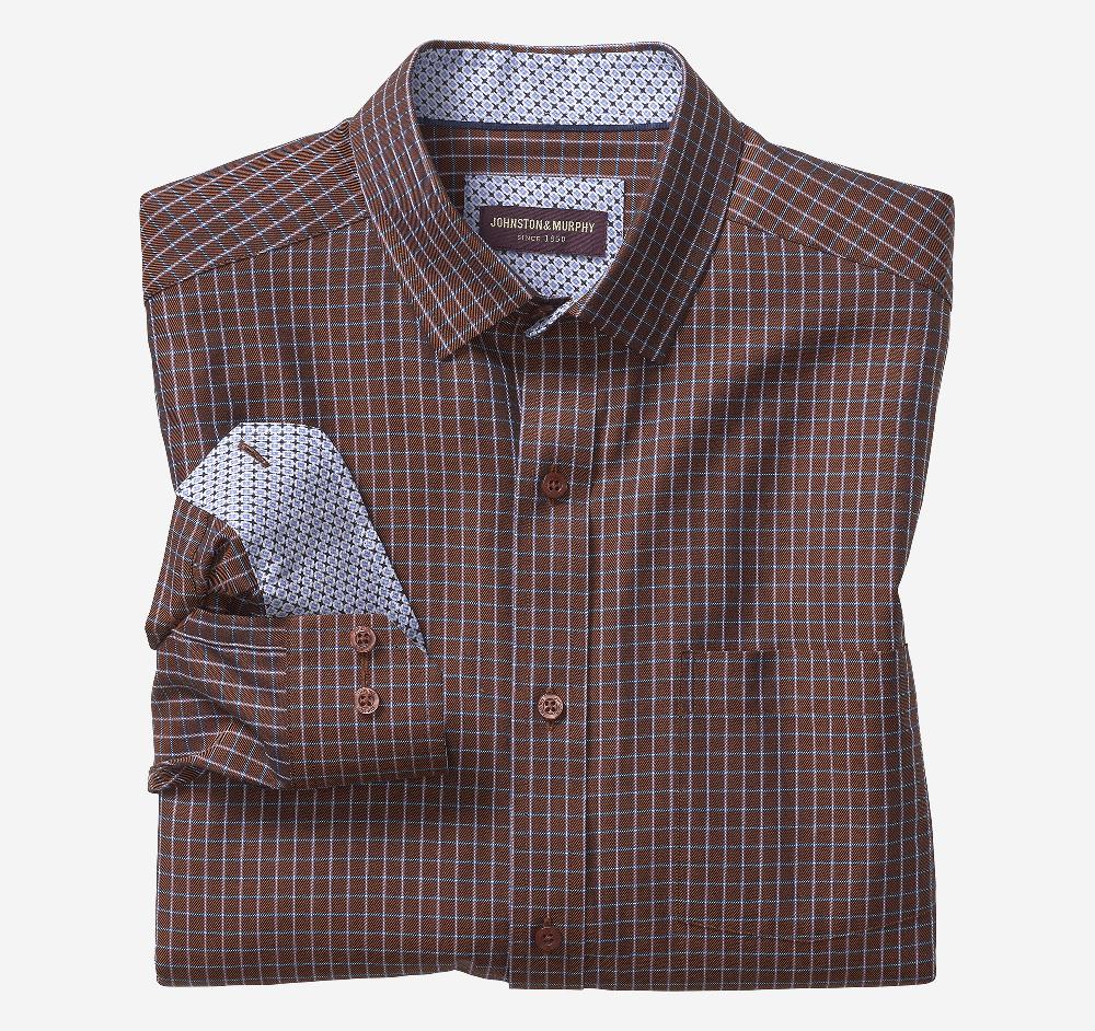 johnston & murphy Premium Cotton Shirts Rust Twill Windowpane