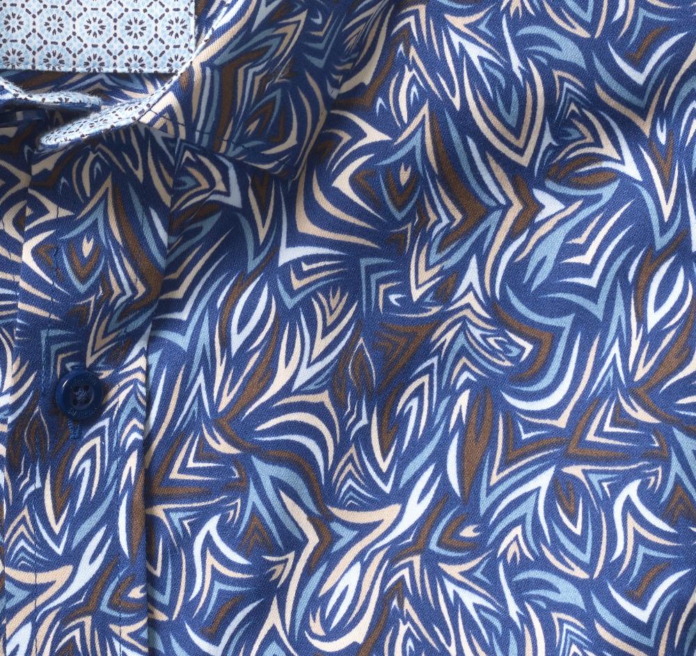 Johnston & Murphy Printed Cotton Shirt Blue/Brown Abstract Angles