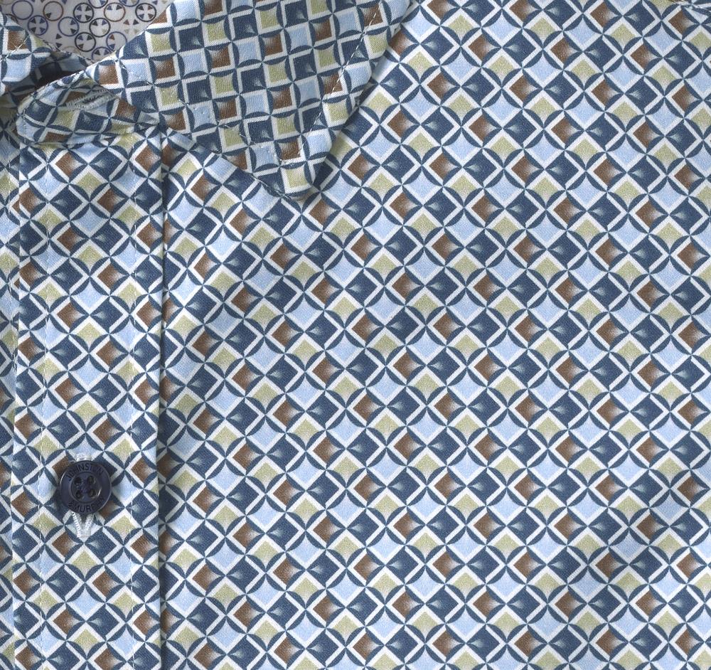 Johnston & Murphy Printed Cotton Shirt Blue/Brown Wavy Diamond