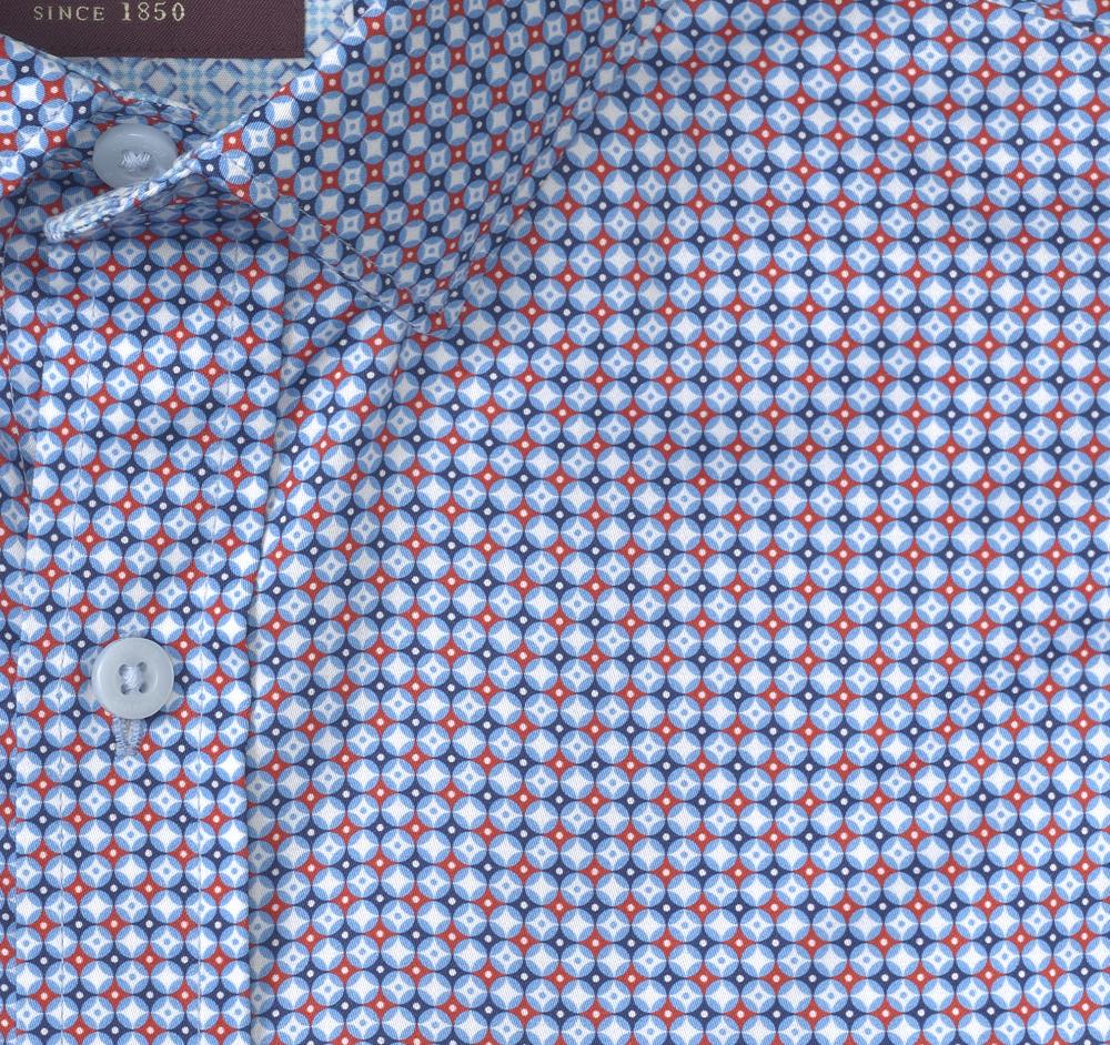 Johnston & Murphy Printed Cotton Shirt Blue Circle Star