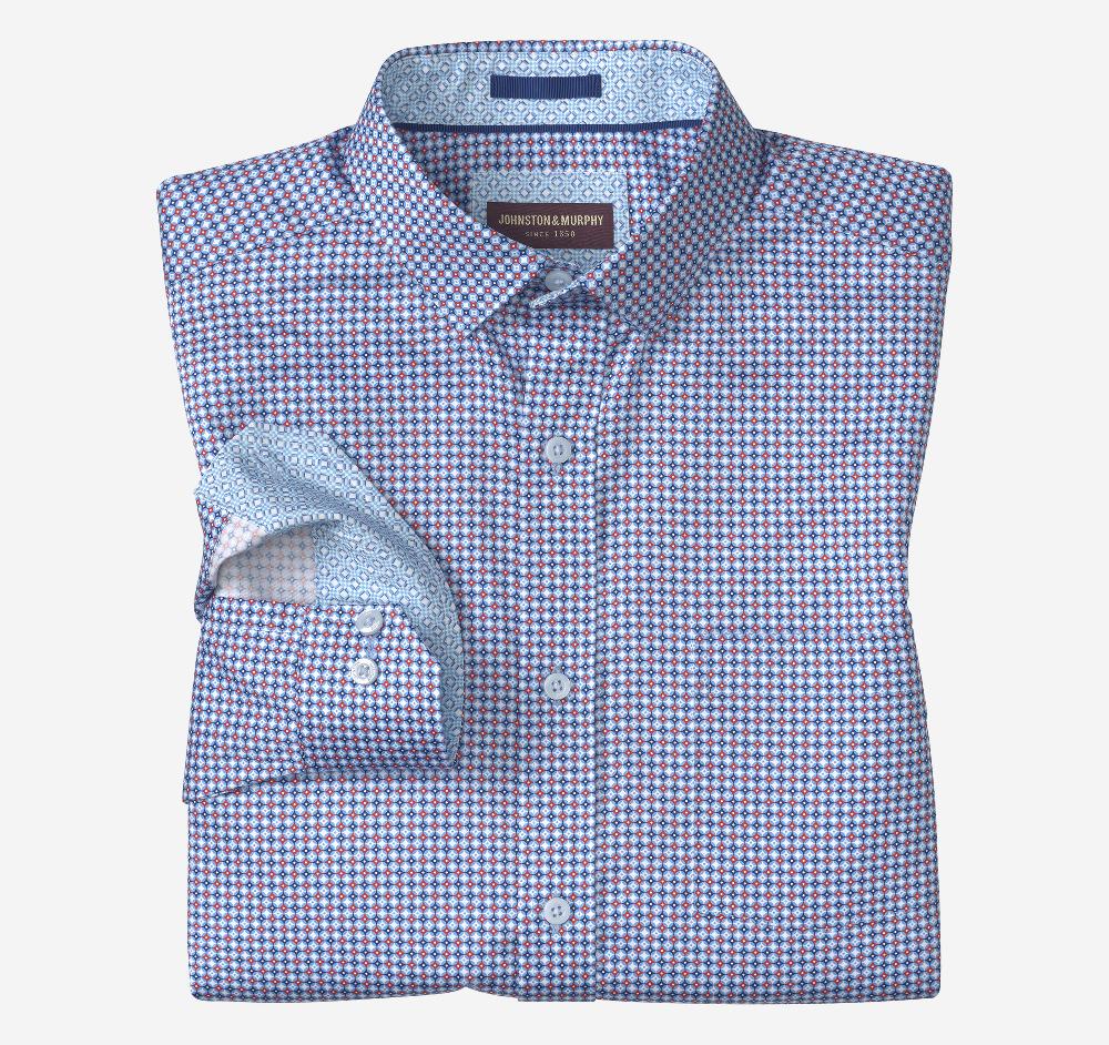 johnston & murphy Printed Cotton Shirt Blue Circle Star