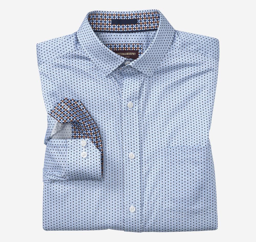 johnston & murphy Printed Cotton Shirt Blue Diamond Tile