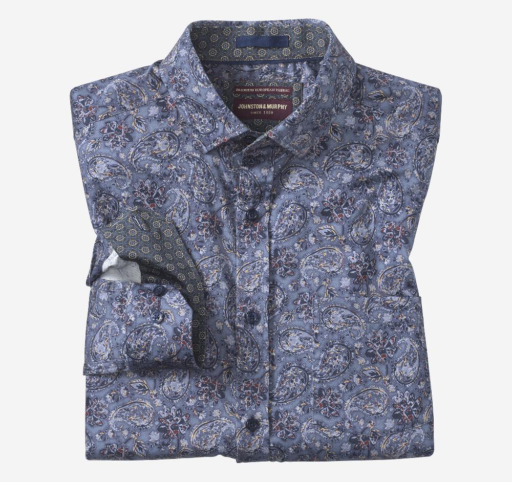 johnston & murphy Printed Cotton Shirt Blue Floral Paisley