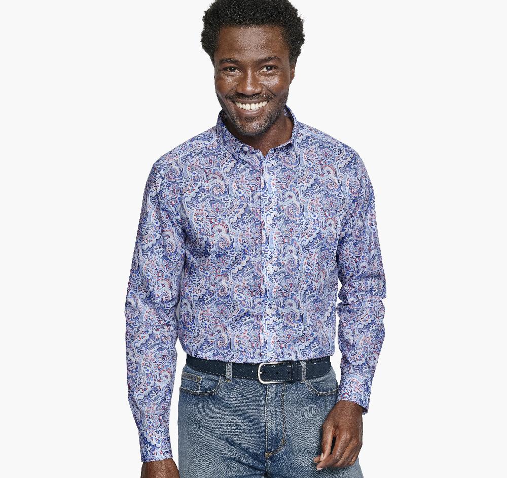 Johnston & Murphy Printed Cotton Shirt Blue/Multi Large Mosaic