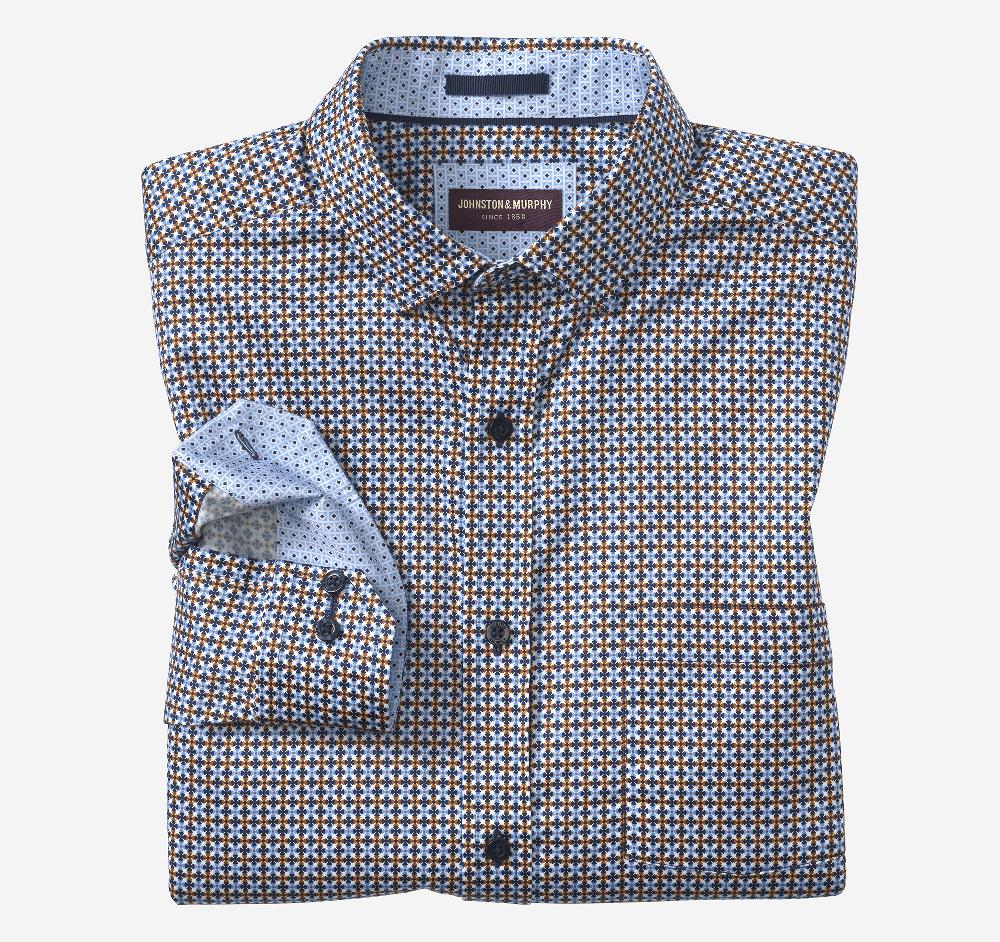 johnston & murphy Printed Cotton Shirt Blue/Rust Geo Clover