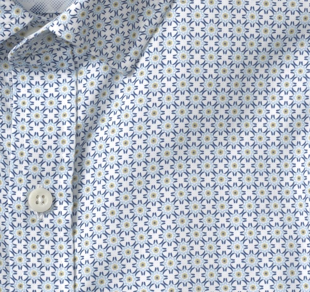 Johnston & Murphy Printed Cotton Shirt Blue/Tan Grid Burst