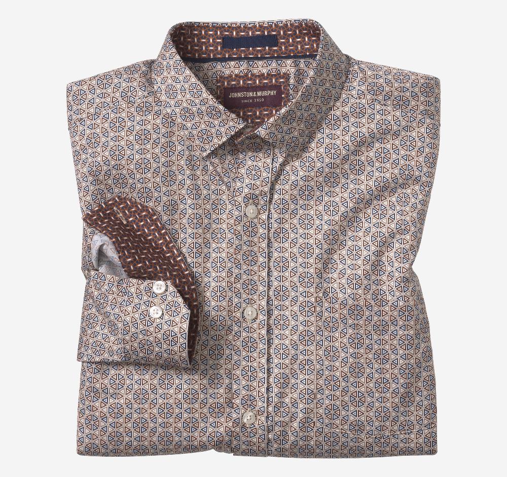 johnston & murphy Printed Cotton Shirt Brown/Navy Triangle