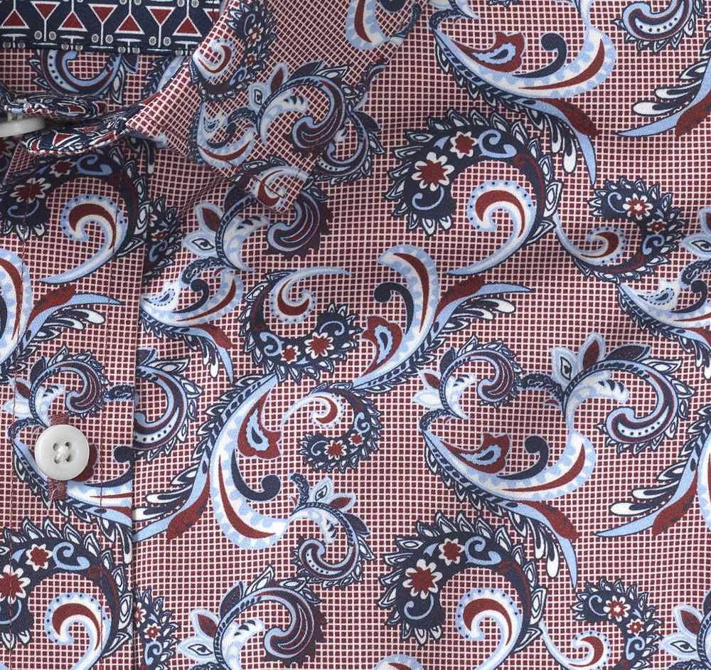 Johnston & Murphy Printed Cotton Shirt Burgundy Checkered Paisley