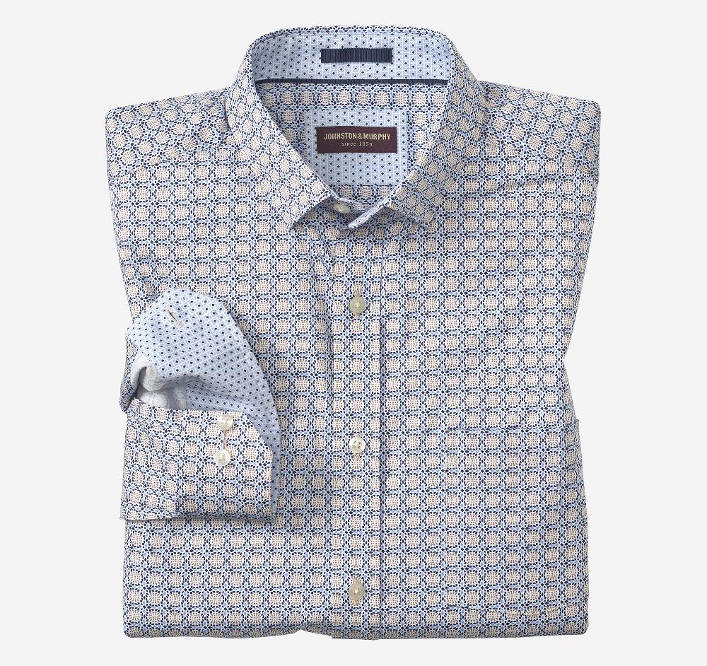 johnston & murphy Printed Cotton Shirt Light Blue Tile