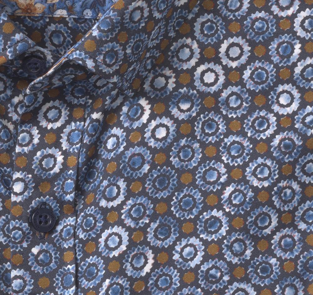 Johnston & Murphy Printed Cotton Shirt Navy/Brown Perennial