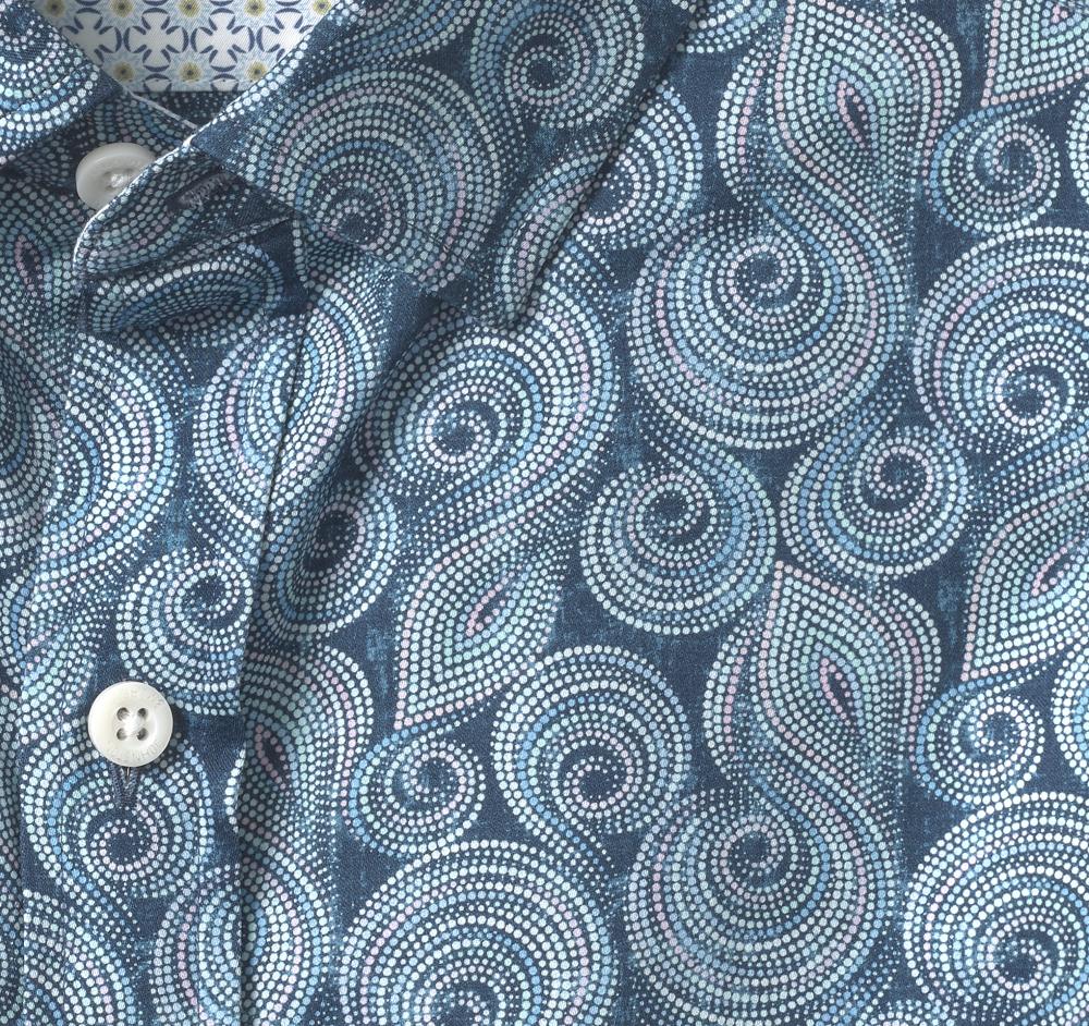 Johnston & Murphy Printed Cotton Shirt Navy Dotted Swirl