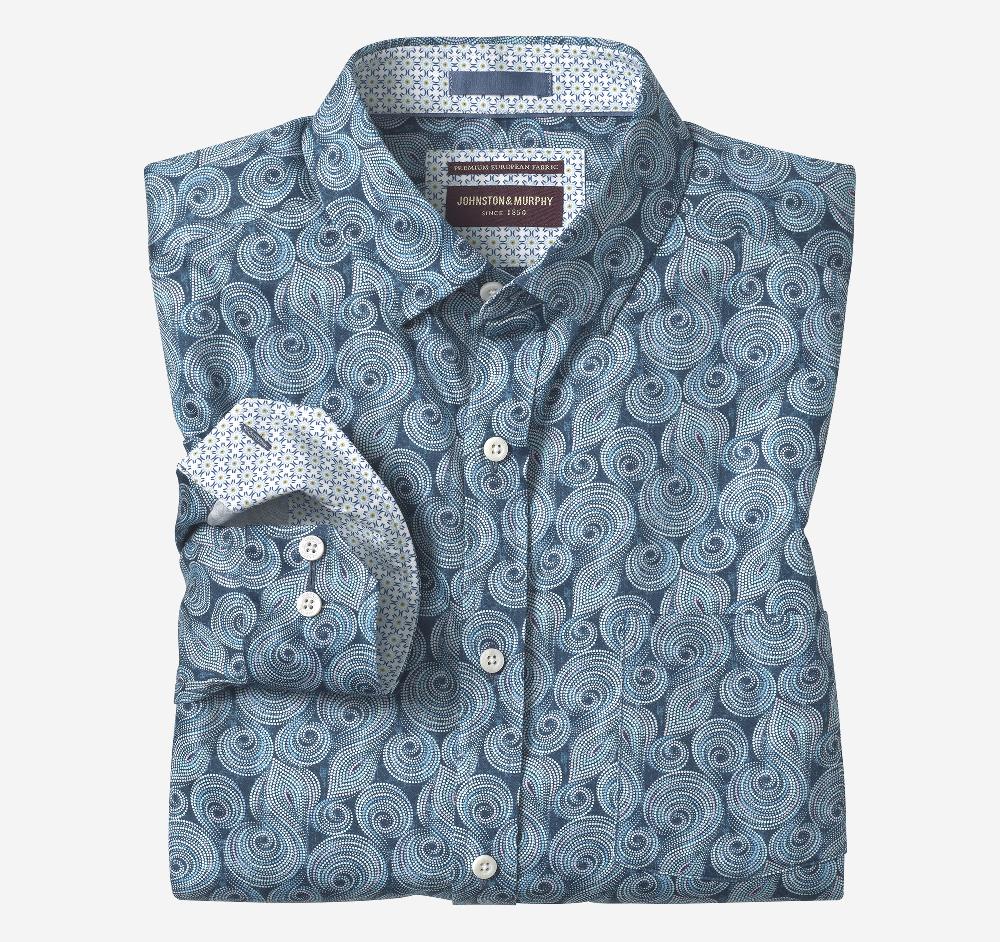 johnston & murphy Printed Cotton Shirt Navy Dotted Swirl