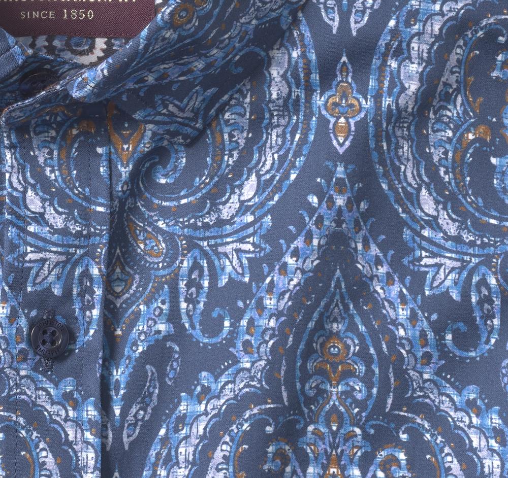 Johnston & Murphy Printed Cotton Shirt Navy Oversized Medallion