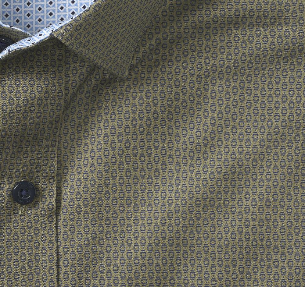 Johnston & Murphy Printed Cotton Shirt Olive/Navy Linked Oval