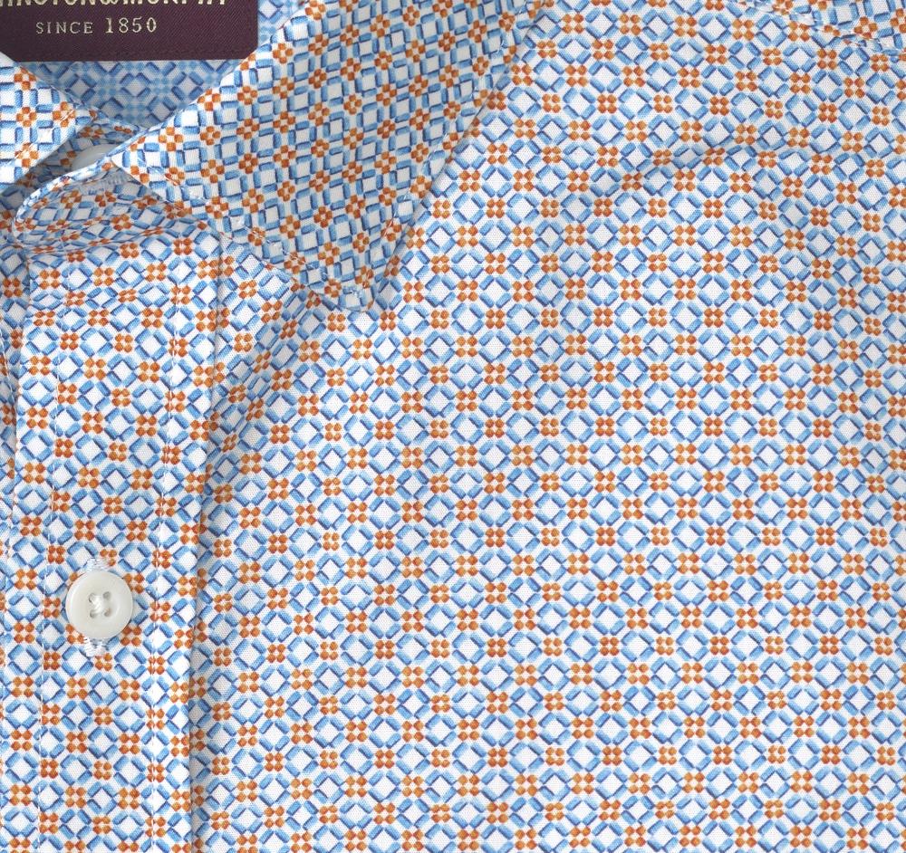 Johnston & Murphy Printed Cotton Shirt Orange/Blue Diamond