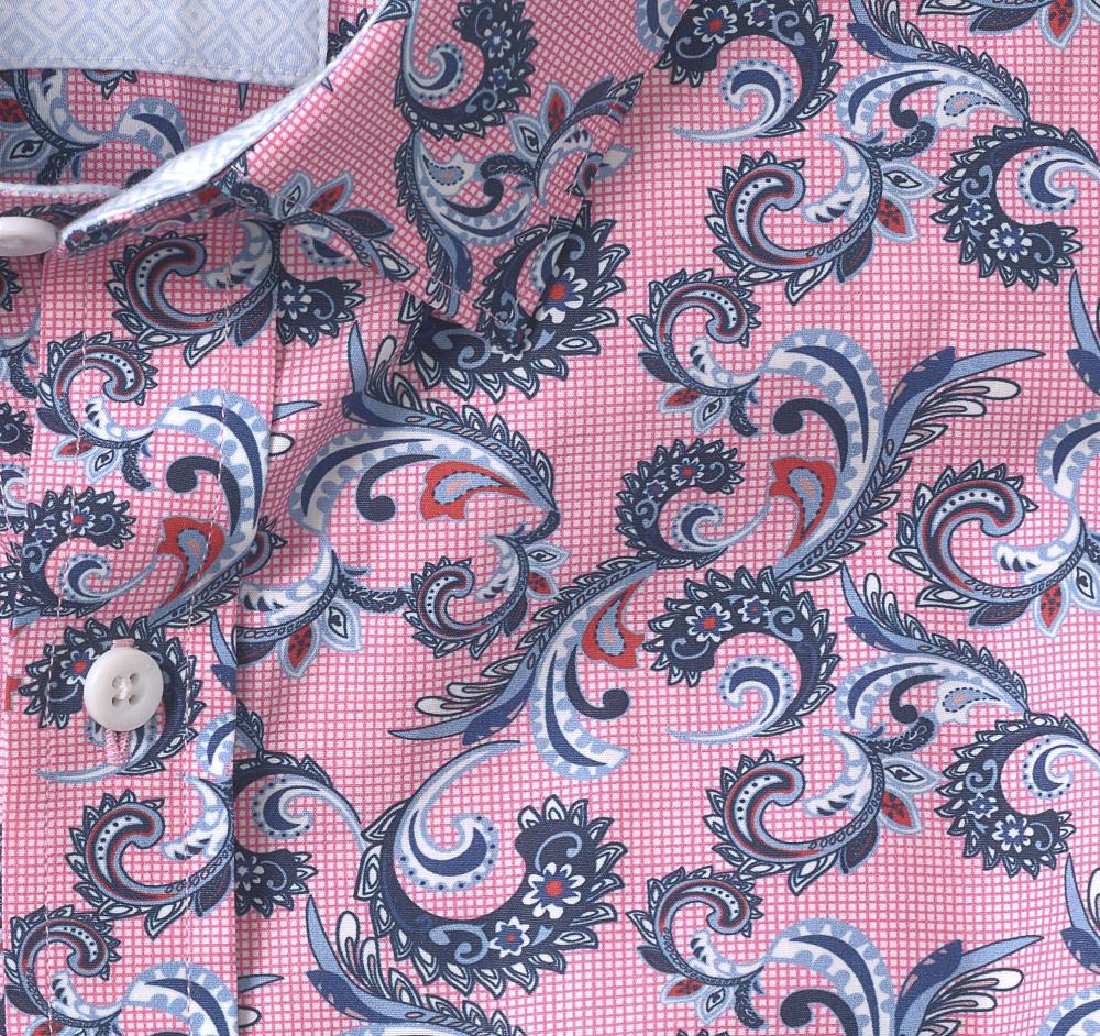 Johnston & Murphy Printed Cotton Shirt Pink Checkered Paisley