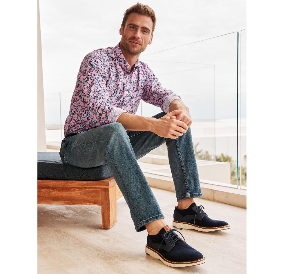 Johnston & Murphy Printed Cotton Shirt Pink Checkered Paisley