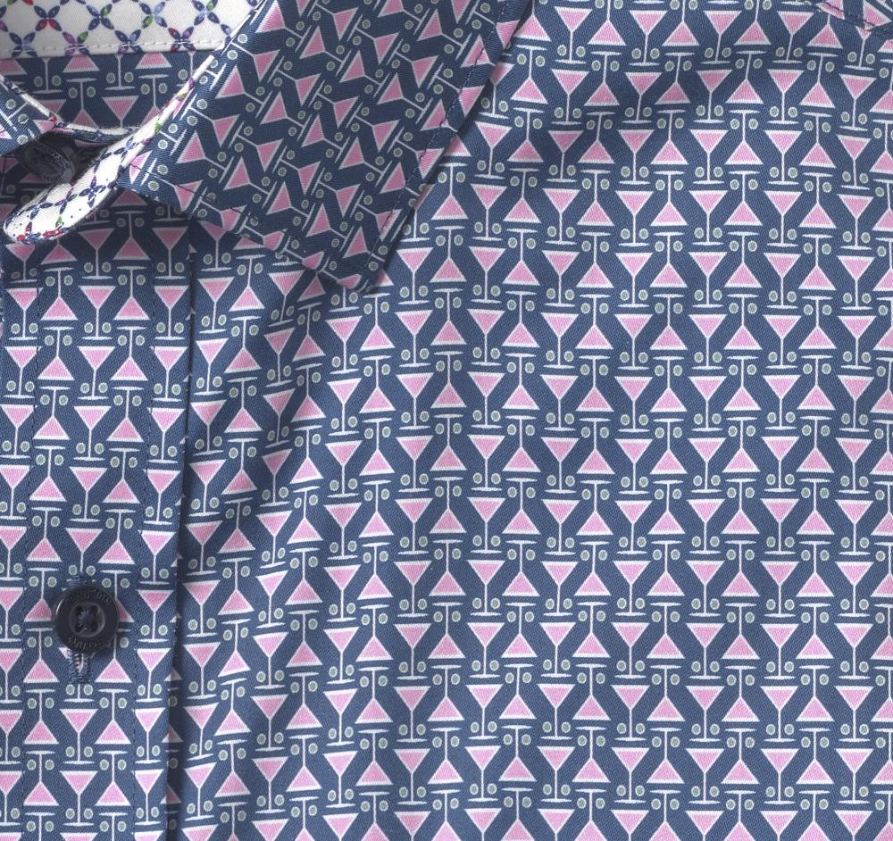 Johnston & Murphy Printed Cotton Shirt Pink/Navy Martini