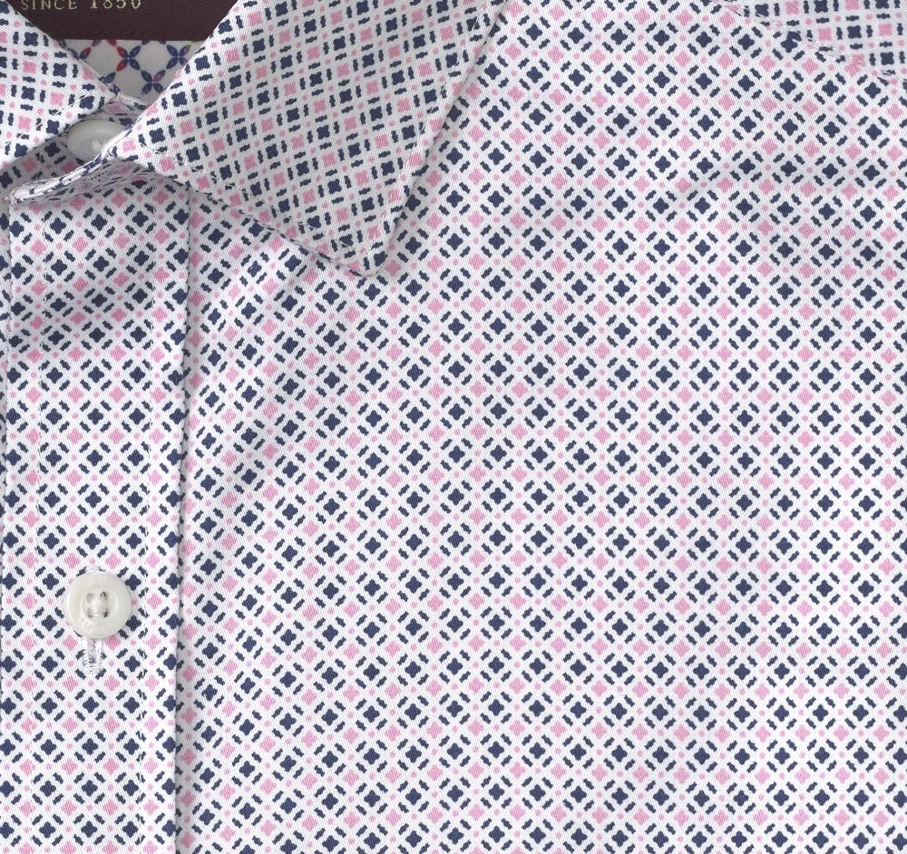 Johnston & Murphy Printed Cotton Shirt Pink/Navy Tile
