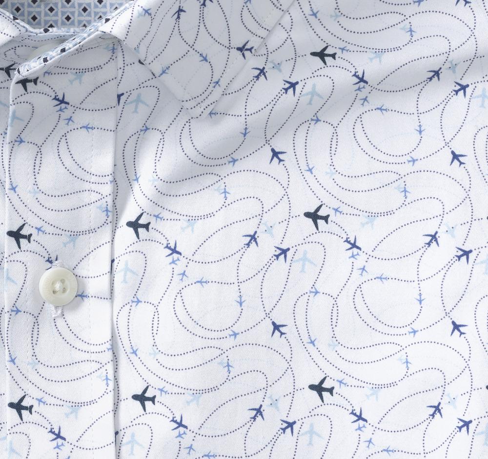 Johnston & Murphy Printed Cotton Shirt White Airplane