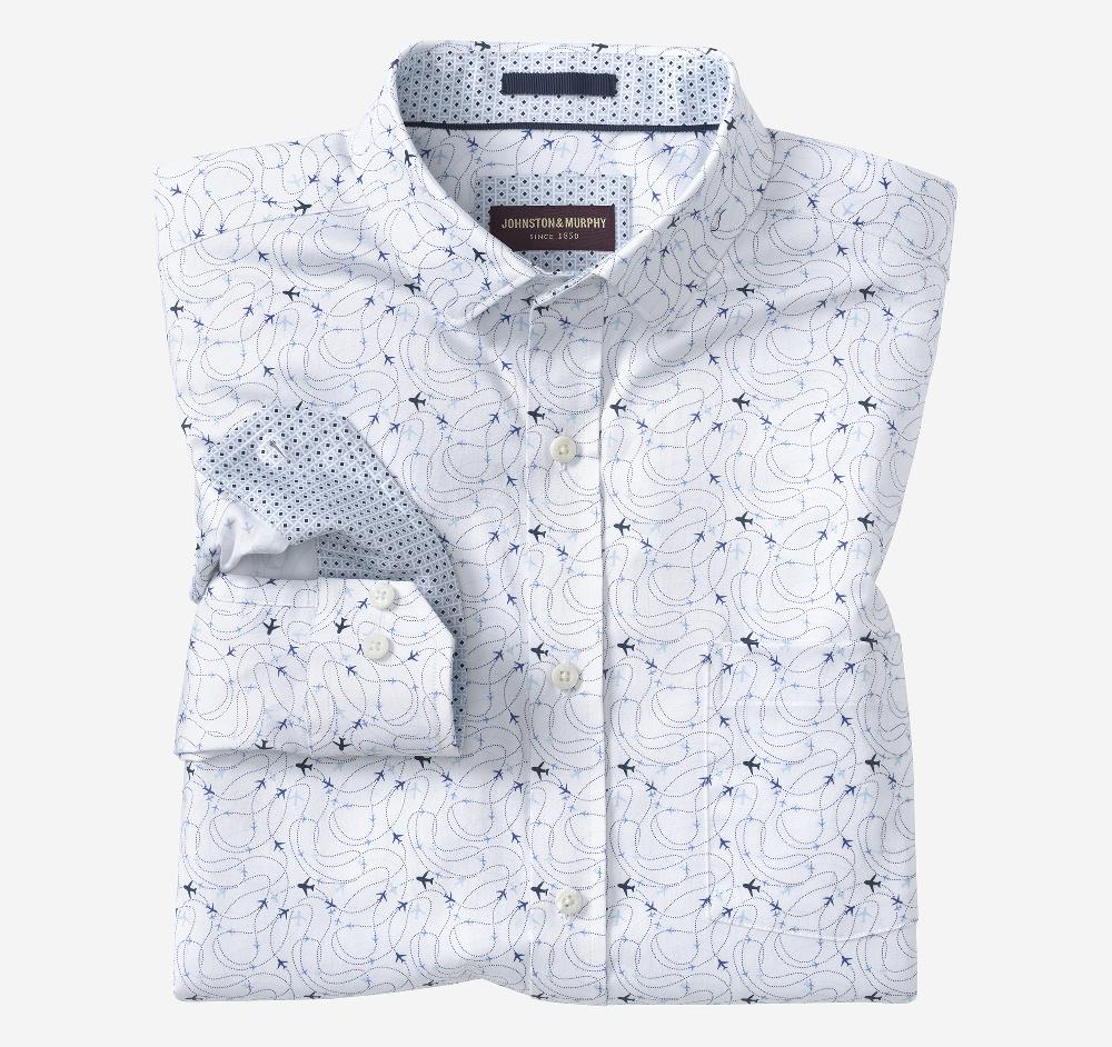 johnston & murphy Printed Cotton Shirt White Airplane