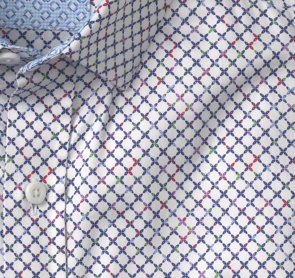 Johnston & Murphy Printed Cotton Shirt White/Multi Cross Link