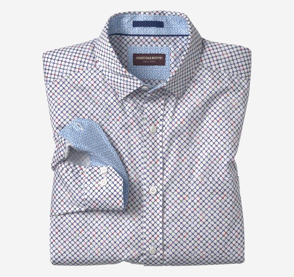johnston & murphy Printed Cotton Shirt White/Multi Cross Link