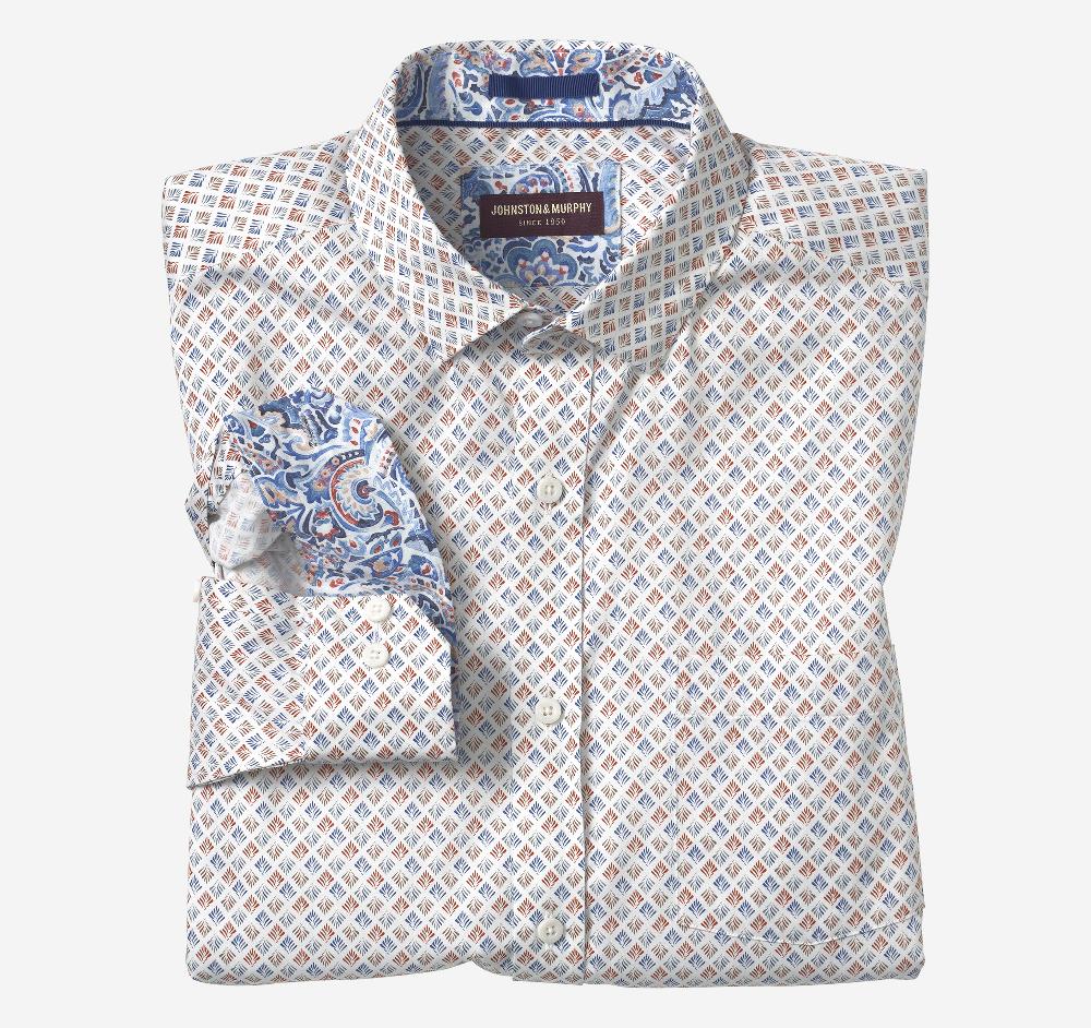 johnston & murphy Printed Cotton Shirt White/Multi Fan