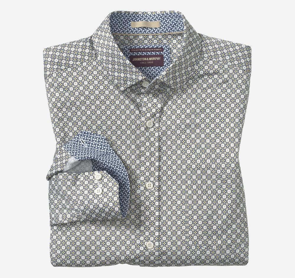 johnston & murphy Printed Cotton Shirt White Multi Square Tile