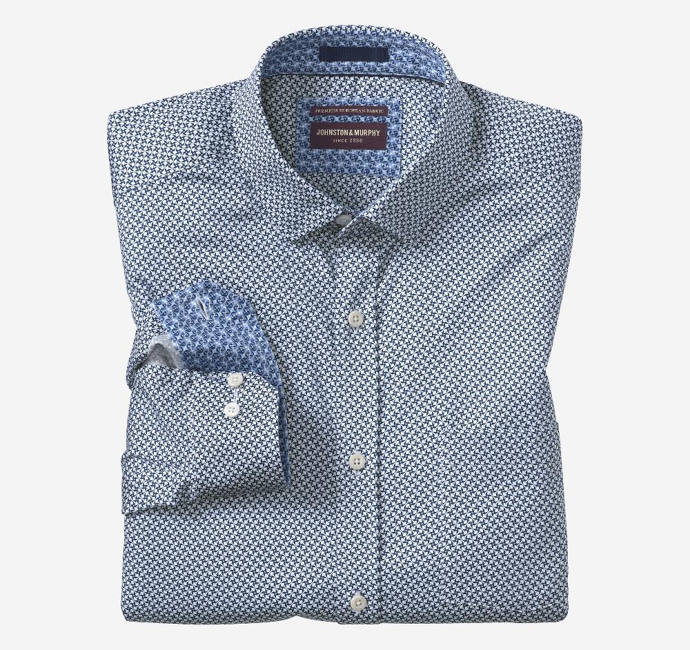 johnston & murphy Printed Cotton Shirt White/Navy Fan