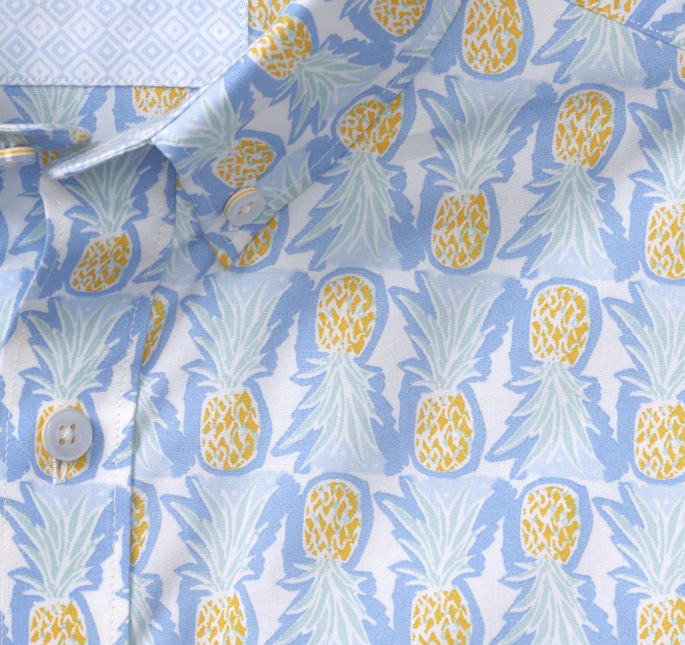 Johnston & Murphy Printed Cotton Short-Sleeve Shirt Blue/Multi Pineapple