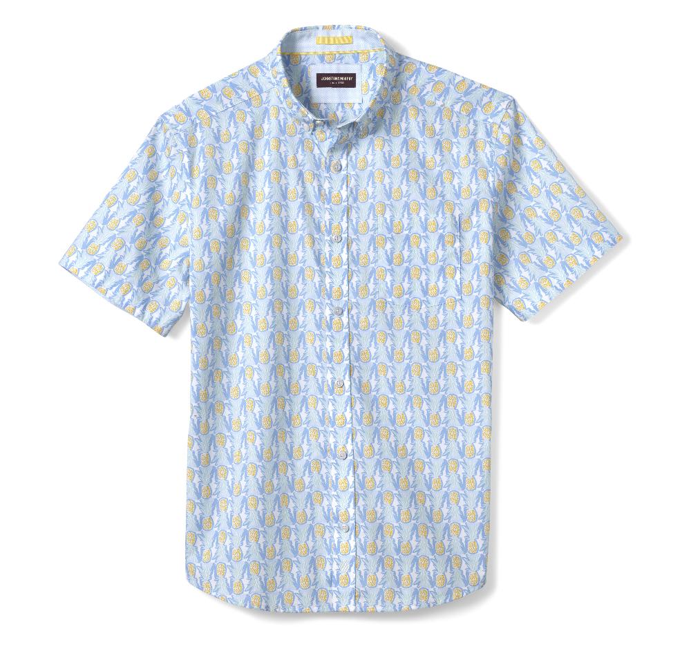 Johnston & Murphy Printed Cotton Short-Sleeve Shirt Blue/Multi Pineapple