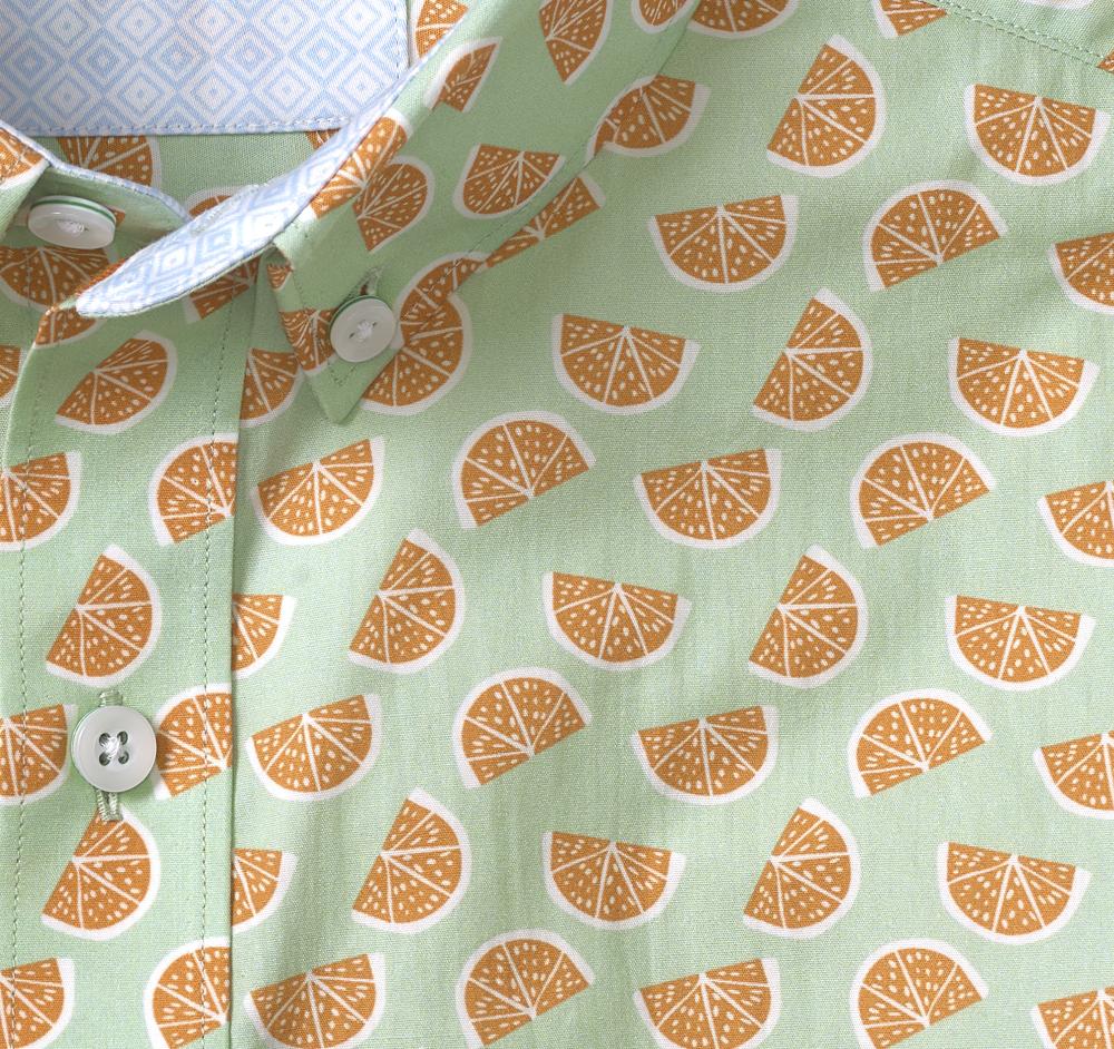 Johnston & Murphy Printed Cotton Short-Sleeve Shirt Green Citrus