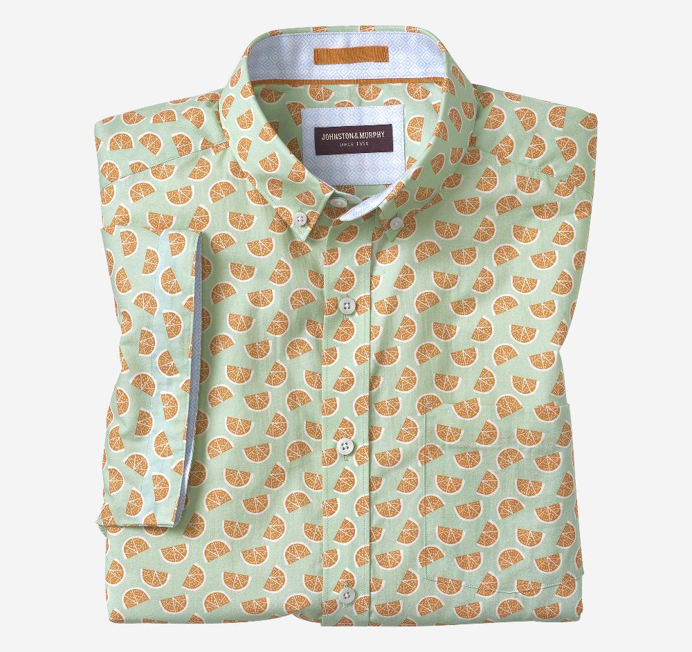 Johnston & Murphy Printed Cotton Short-Sleeve Shirt Green Citrus