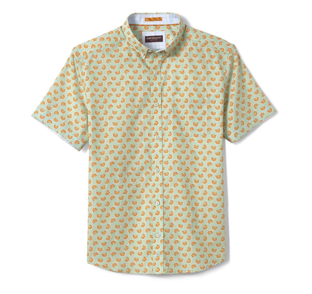 Johnston & Murphy Printed Cotton Short-Sleeve Shirt Green Citrus