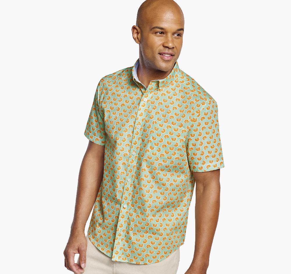 johnston & murphy Printed Cotton Short-Sleeve Shirt Green Citrus