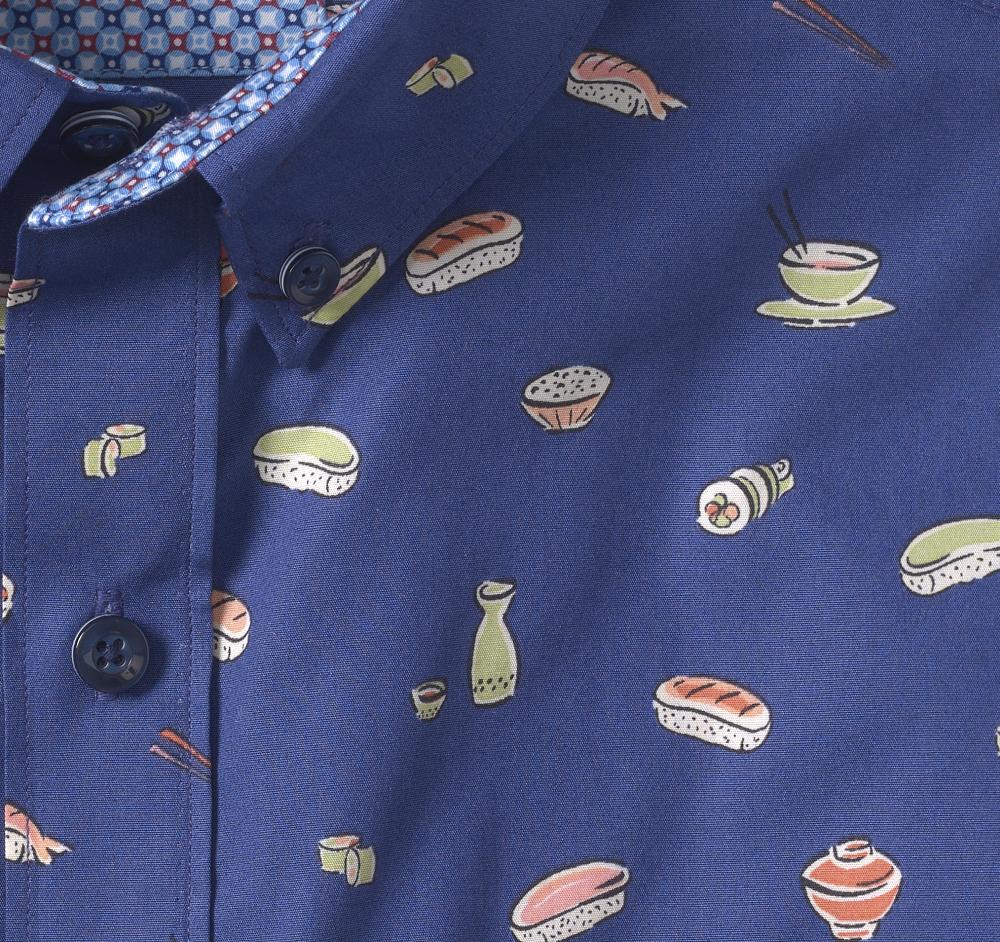 Johnston & Murphy Printed Cotton Short-Sleeve Shirt Navy Sushi
