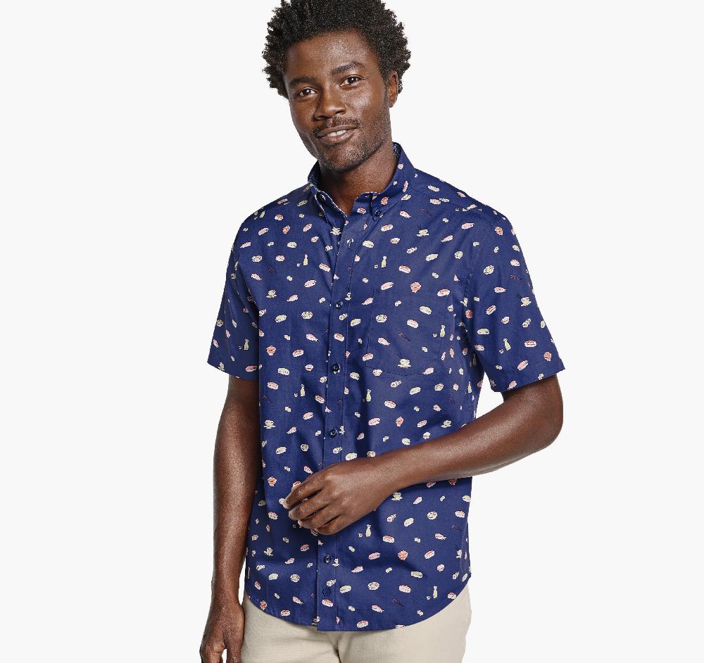 johnston & murphy Printed Cotton Short-Sleeve Shirt Navy Sushi