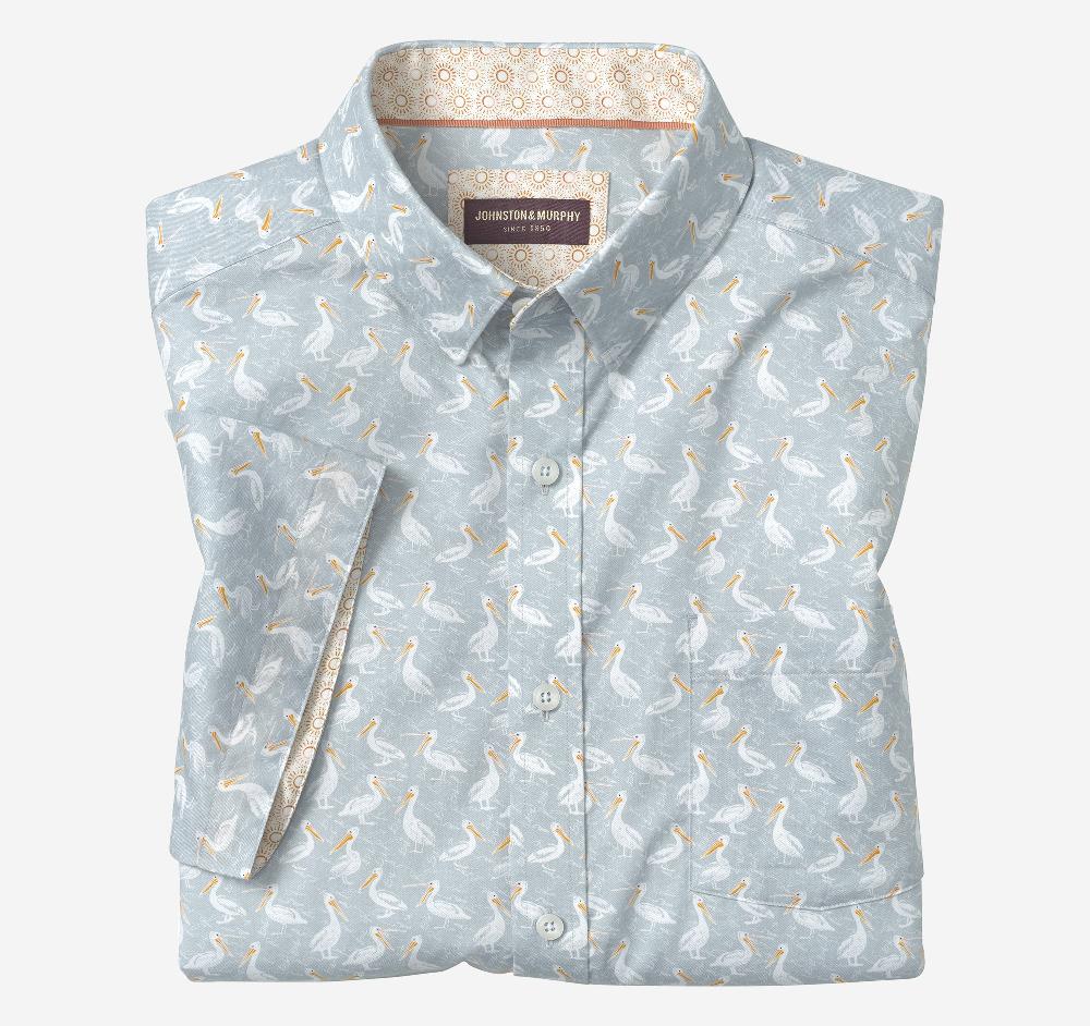 Johnston & Murphy Printed Short-Sleeve Shirt Gray Pelican