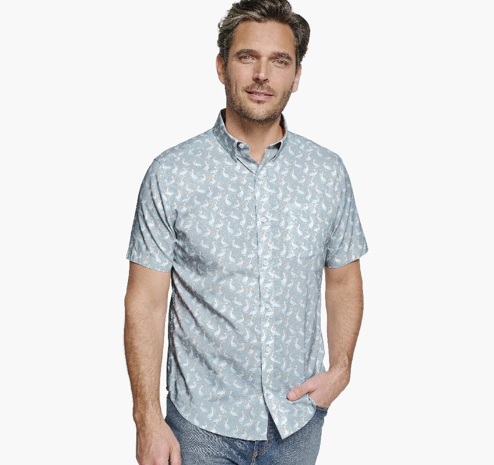 johnston & murphy Printed Short-Sleeve Shirt Gray Pelican
