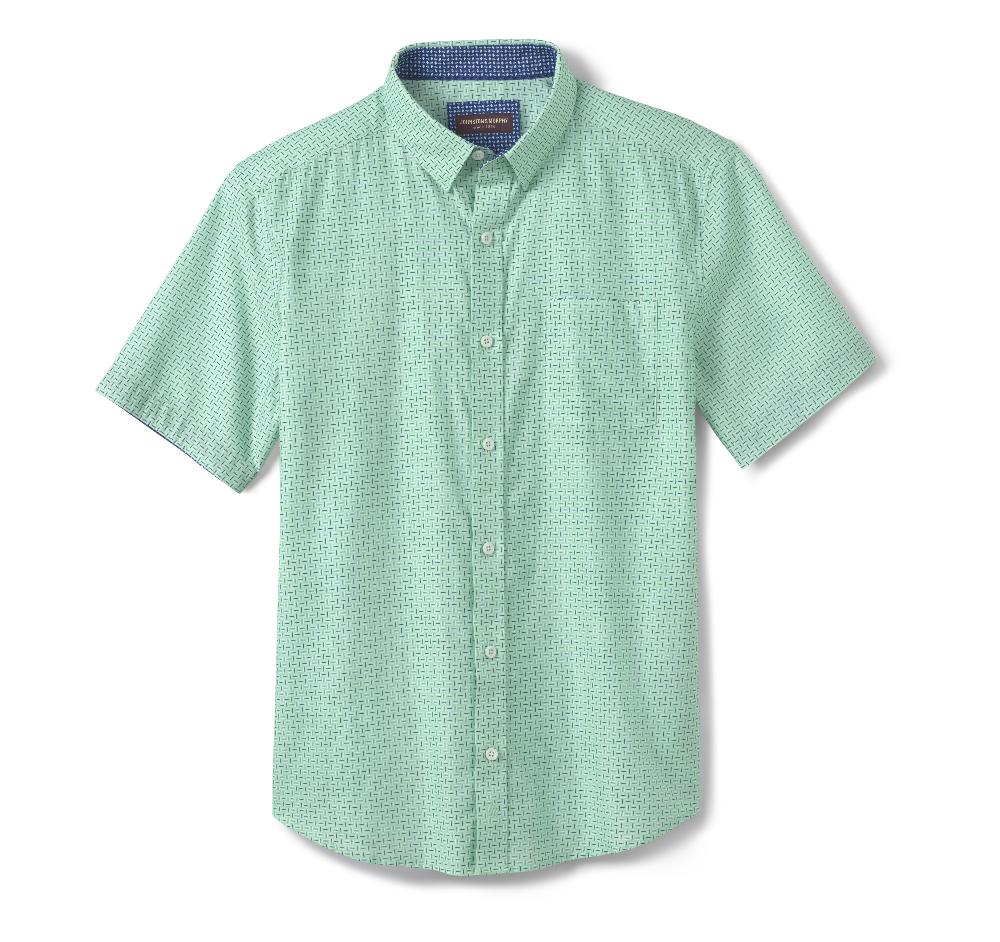 Johnston & Murphy Printed Short-Sleeve Shirt Mint/Navy Bar