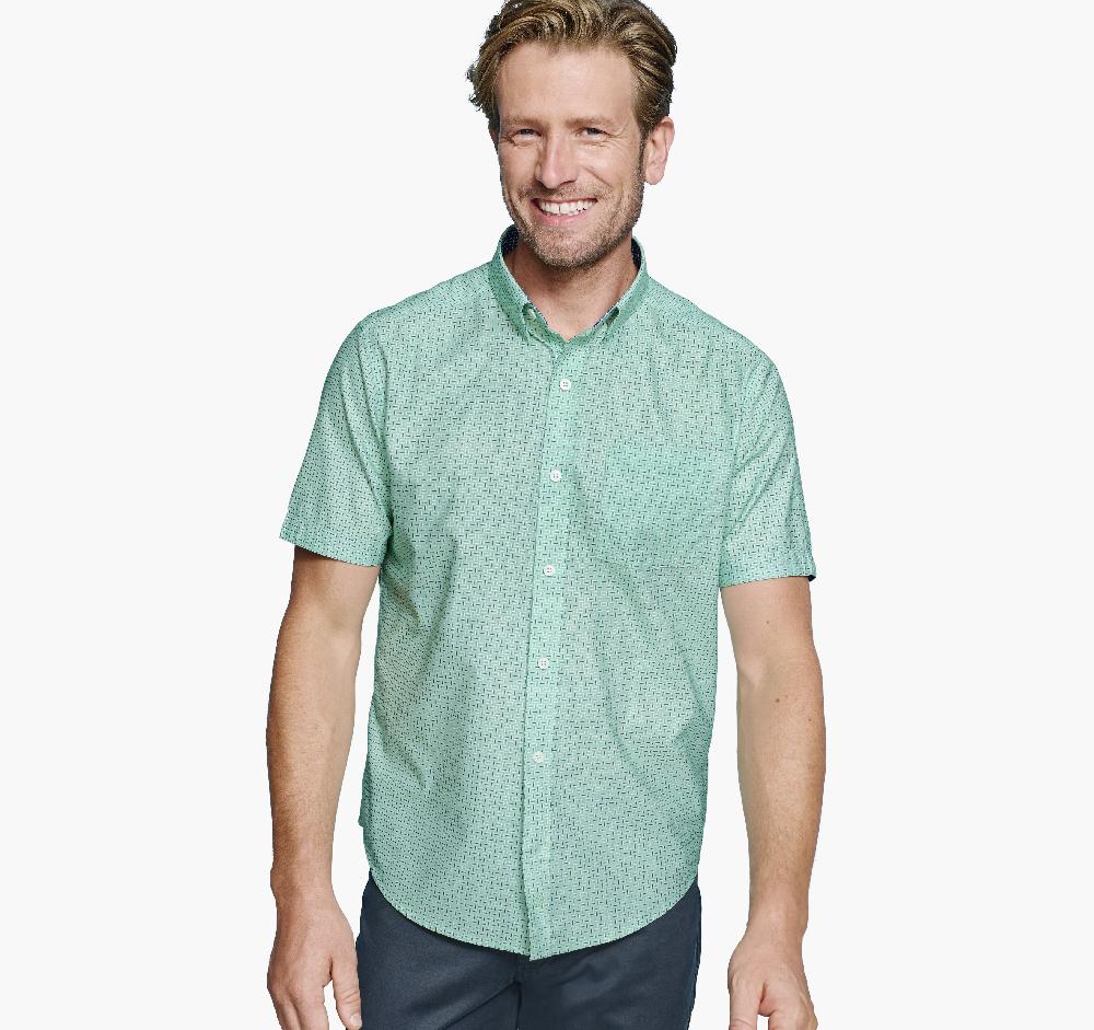 johnston & murphy Printed Short-Sleeve Shirt Mint/Navy Bar