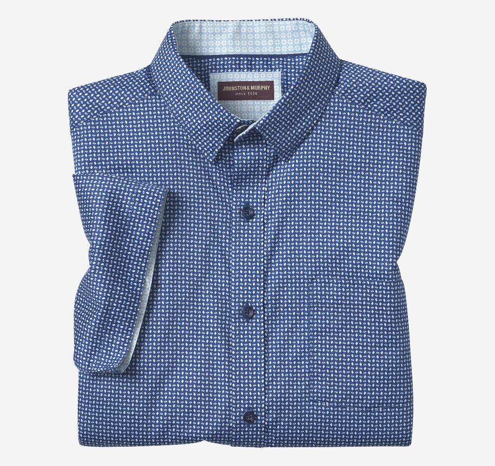 Johnston & Murphy Printed Short-Sleeve Shirt Navy/Blue Swirl