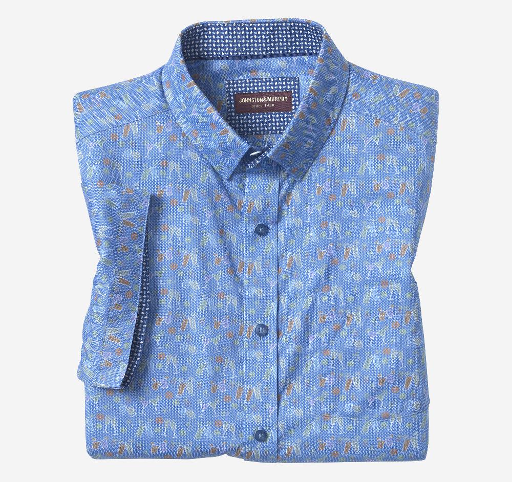 Johnston & Murphy Printed Short-Sleeve Shirt Navy Multi Cocktail