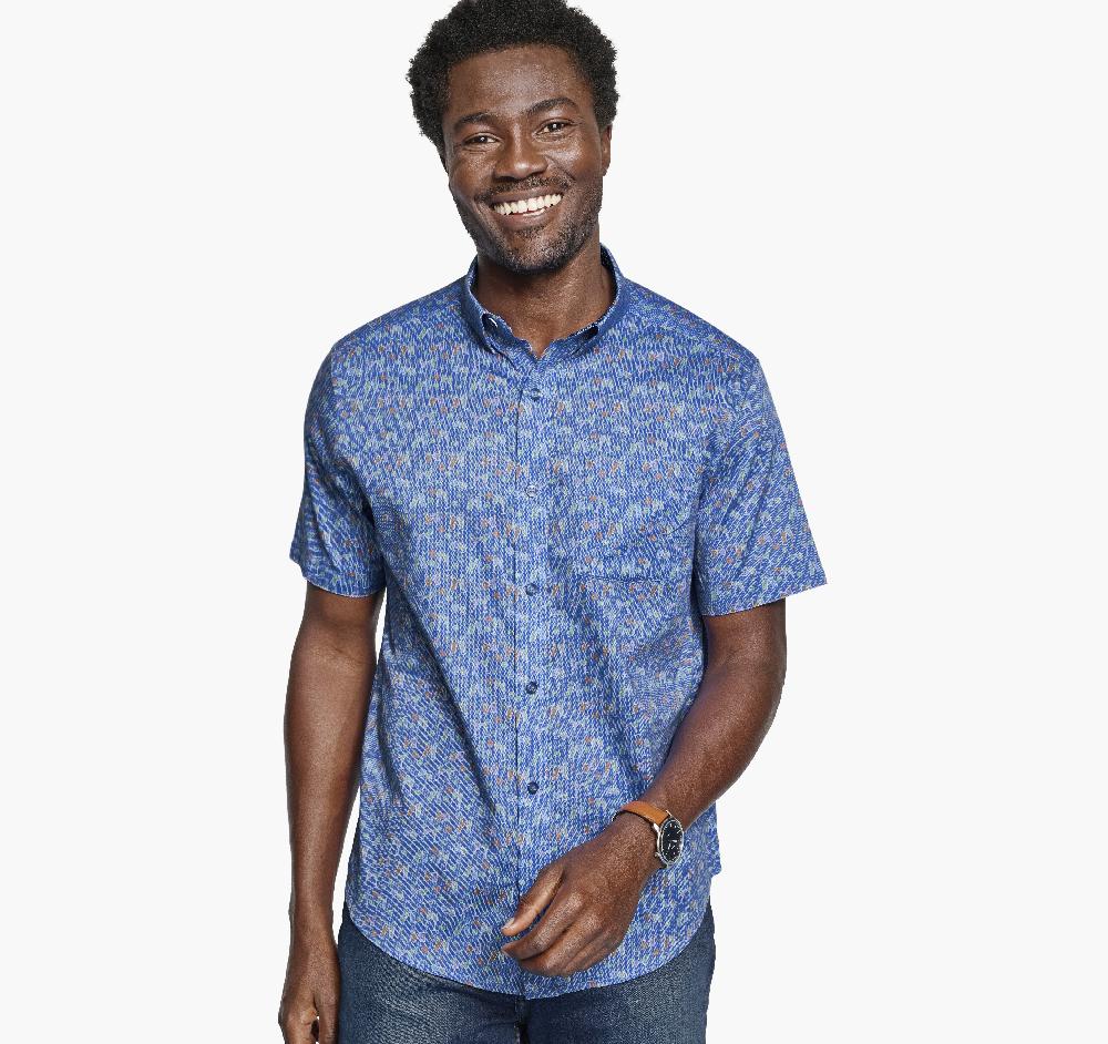 johnston & murphy Printed Short-Sleeve Shirt Navy Multi Cocktail