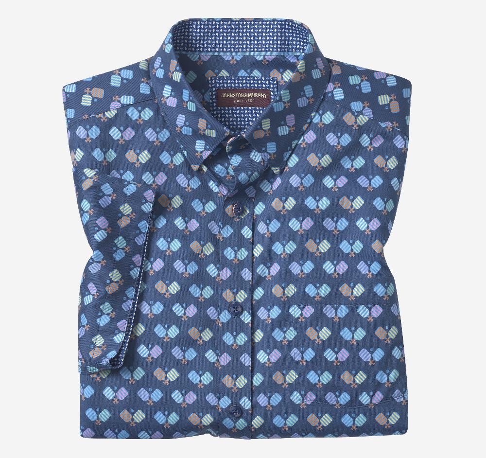 Johnston & Murphy Printed Short-Sleeve Shirt Navy Pickleball