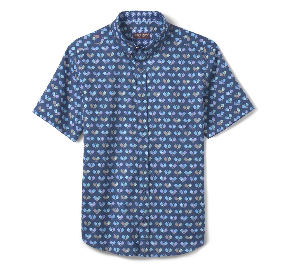 Johnston & Murphy Printed Short-Sleeve Shirt Navy Pickleball